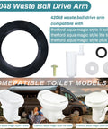 Waste Ball Drive Arm Kit For Aqua Magic Style Lite Style II Style Plus Toilets Includes Closet Flange Seal Drive Arm Screw Replacement Part for RV Toilets displayed with compatible models.