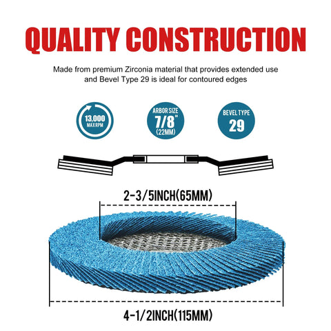 EZARC 40-grit flap disc, 4-1/2 x 7/8 in Type 29 zirconia grinding wheel for stainless steel, 10-pack