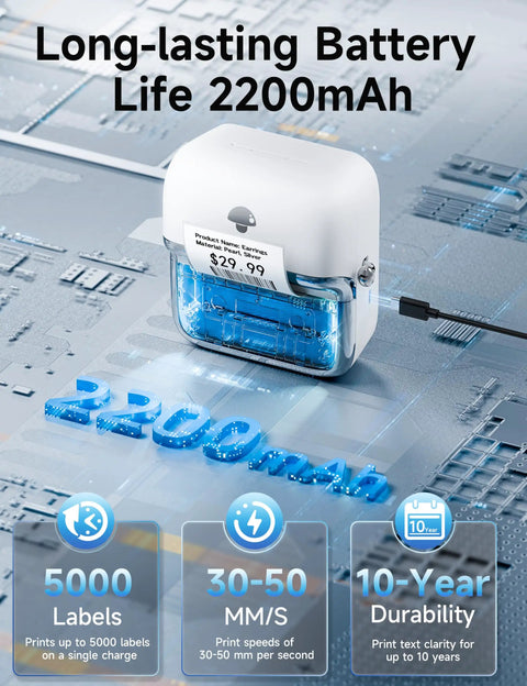 3 Inch Label Maker Portable Printer For Home Office, 2026 Upgrade With 2200mAh Battery displayed on electronic circuit board