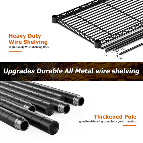 Heavy Duty Five Tier Storage Shelving Unit With Extra Wide 69.8 Inch Wire Rack Holds Up To 1600 Lbs Total Perfect For Garage Workshop Home Storage And Warehouse Organization, black metal wire shelf and thickened poles