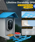 Solar Powered Bird Feeder With Camera For Backyard Watching 2K HD Live Streaming AI Species Recognition installed on house