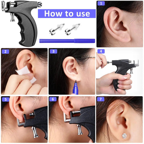 All In One Ear Piercing Kit With Gun Stainless Steel 36 Pairs Studs 98 Earrings 22 Nose Studs for Ear Nose Navel Piercing Pro