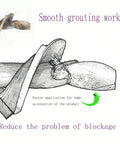 Close-up of large size auger mortar grout gun nozzle for smooth grouting, demonstrating blockage reduction feature.