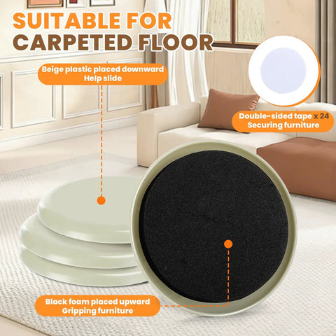 Heavy Duty Carpet Furniture Sliders Set Eight Pack For Easy Glide No Sweat One Person Move Chair Leg Floor Protectors Sofa Couch