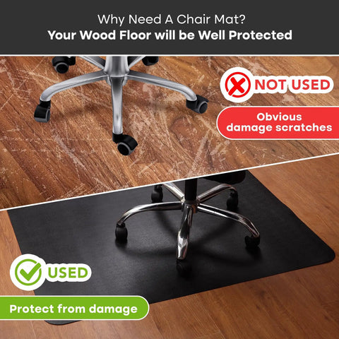 Massive 53x45 Inch Chair Mat for Hardwood and Tile Floors Black Rolling Desk Mat Anti Slip Heavy Duty Floor Protector in use