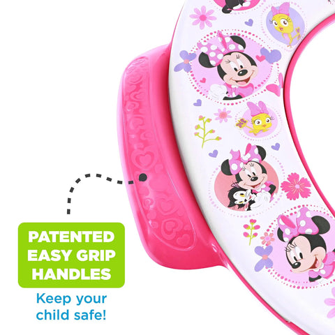 Disney Minnie Mouse Believe In Me Toddler Potty Seat With Super Cozy Cushion And No Fuss Easy Grip Handles detailed view of handles.