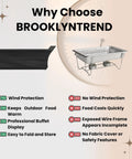 Comparison showing Heavy Duty Chafing Dish Wind Guard Two Pack With Sturdy Handles Black Covers on the left with features.