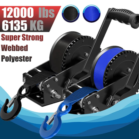 Heavy Duty Boat Trailer Winch Strap With Hook 2 Inch By 20 Foot 10,816 Pound Breaking Strength Hand Crank Tie-Down For Boat Jet Ski And Auto Towing, Rust Resistant Zinc Coated Hook, Built To Last Marine Grade Strap, black and blue