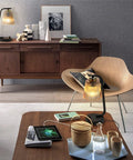Amber Glass Bedside Lamps Set of 2 For Bedroom With USB Port, dimmable on a desk in a living room setting with decor.