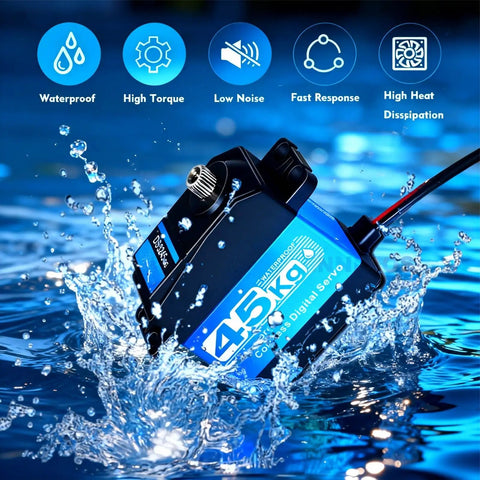 Beefy 45KG High Torque RC Servo Coreless 8.4V Metal Gear Low Profile Waterproof for 1 8th 1 10th 1 12th Scale Cars in water display