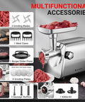 Aaobosi No 12 Meat Grinder With 3000W Max Power And Copper Motor Processing 7 Lbs Per Minute Features multifunctional accessories and dual blades.