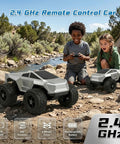 Kids playing with Cyber RC Toy Car For Kids One Eighteenth Scale Monster Truck With Two Point Four GHz Remote, all-terrain.