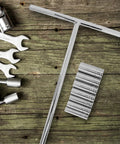Workhorse Chrome Metric Socket Wrench Set Featuring T Handle Design And Non Slip Rubber Grip Made From Premium Vanadium Steel on wooden surface.