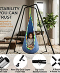Heavy Duty Swing Frame for Indoor and Outdoor Use with 350 lbs capacity A-frame featuring dual bolt locking system, shown with swing indoors.