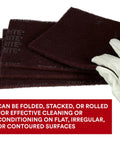 Maroon Very Fine General Purpose Hand Pad 6x9 Inch Aluminum Oxide Abrasive shown with gloved hand, pack of 60