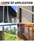 Applications of Angled Drill Guide Jig for Cable Railing on deck, balcony, and stairs with precise 30 45 90 degree holes, all metal build.