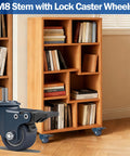 Heavy Duty M8 1.25 Threaded Stem Caster Wheels Set Of 4 1.6 Inch Swivel PU Castors with Locking Brake on bookcase