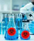 Top Notch 2 Inch Biohazard Warning Stickers With No Sweat Waterproof Coating And Ultra Conspicuous Vinyl Material for lab glassware.