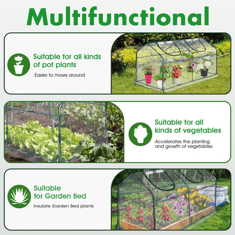 Compact Outdoor Mini Greenhouse With Roll Up Door No Fuss Setup Portable Tunnel Grow Shelter Clear UV Waterproof Cover Sturdy Steel Frame And 8 Ground Stakes 71 Inch By 36 Inch By 36 Inch