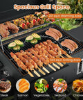 Barrel Charcoal Grill With Side Tables And Wheels, 544 Sq In Total Cooking Space, Portable Outdoor BBQ On Wheels, open grill view