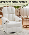Beige Chenille Swivel Rocker Recliner For Adults In Small Spaces in living room near plant and table