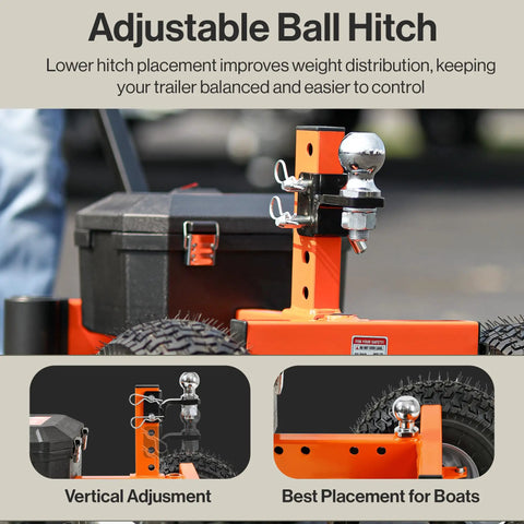 Heavy Duty Electric Trailer Dolly For 2800 Lbs Max Weight with adjustable ball hitch for balanced towing.