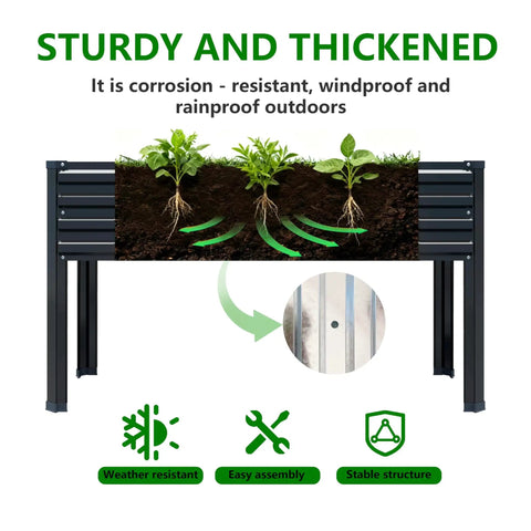Galvanized Raised Garden Bed With Legs For Outdoor Use, Elevated Planter Box 48x18x30 Inches, 300lb Capacity Each, Black, Two Pack