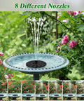 Cool Solar Powered 100 Percent Glass Covered Outdoor Fountain with 8 Nozzles in garden bird bath spraying water up to 20 inches on sunny day