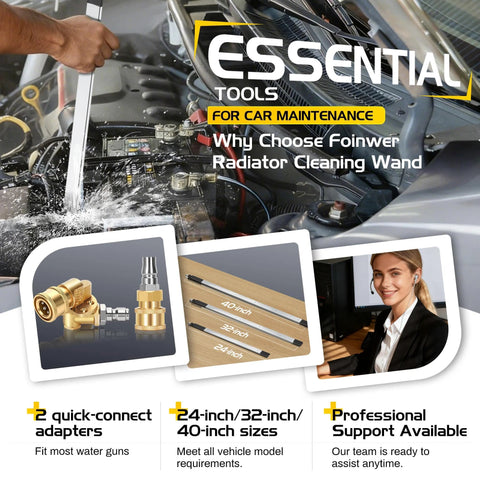 Foinwer 24-inch radiator cleaning wand set with 1500 PSI stainless steel dual water/air radiator cleaner and adapters