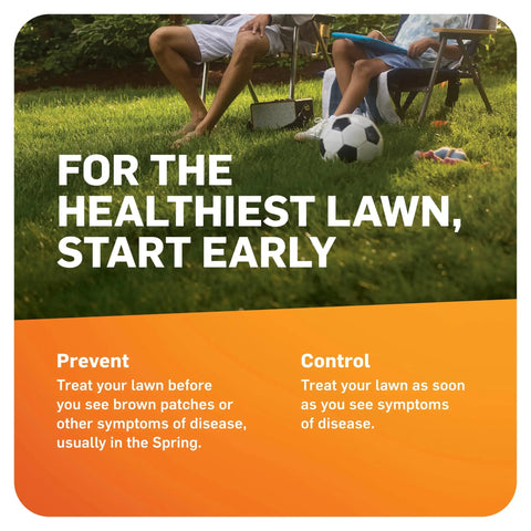 Awesome Lawn Fungicide For Disease Prevention And Control Keeps Your Grass In Check Against 26 Lawn Diseases Like Brown Patch And Pythium Blight Treats Up To 5000 Sq Ft In A 10 Lb Bag promotional text with a lawn background