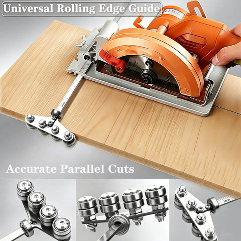 12 Inch Circular Saw Guide With Smooth Roller Rail And Adjustable Rip Fence For Dead Straight Cuts showing accurate cuts on wood.