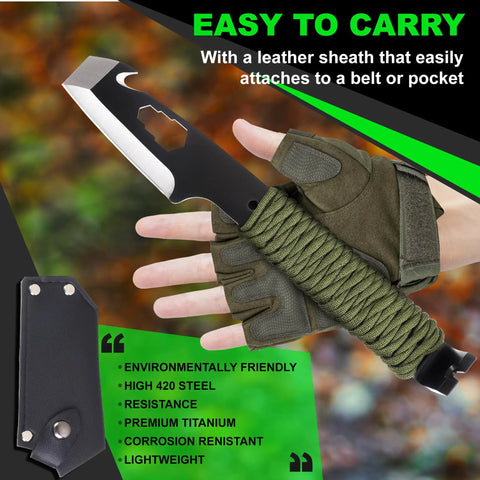 10 Inch EDC Pry Bar Multitool With Wrenches Crowbar Nail Puller Bottle Opener Chisel Blade Paracord Grip. Gloved hand holding tool.