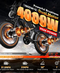 Beast Mode Dual Motor Electric Bike For Adults With 4000W Peak Power on rugged terrain, showcasing powerful brushless dual motor.