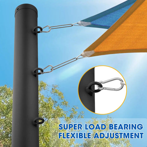 Heavy Duty 10 Ft Shade Pole Kit for Outdoor Shade Sails, Steel 2.4 Inch Diameter Poles with Ground Base for Deck Patio Backyard, Three Ring Sun Shade Poles, Black