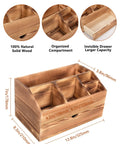 Rustic wooden coffee station organizer with pod drawer, tea bag holder, and compartments for countertop use, natural wood finish.
