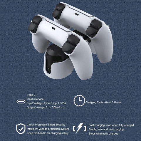 Dual Controller Charging Station With LED Indicator And Safe Fast Charge Dock for Game Console Controllers, white, top view