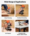 Heavy Duty One Horsepower Wood Router And Palm Edge Trimmer With Variable Speed Control From Ten Thousand To Thirty Two Thousand RPM used for wood trimming.