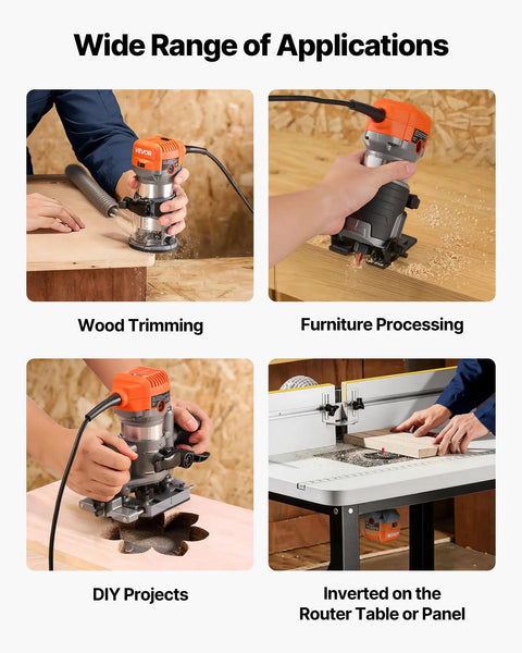Heavy Duty One Horsepower Wood Router And Palm Edge Trimmer With Variable Speed Control From Ten Thousand To Thirty Two Thousand RPM used for wood trimming.