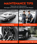 Maintenance tips for steering knuckle: avoid hard braking, regular inspections, avoid overloading suspension, avoid high-speed turns.