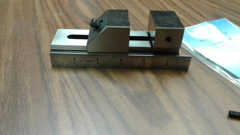Beefy 2 By 5-1/2 Inch Tool Maker's Precision Screwless Vise 705-02 New Built From Tool Steel With Square And Parallel Accuracy To 0.0005 Inch, Jaw Width 2 Inches, Opening 2 Inches, Length 5-1/2 Inches, Heavy Duty Craft Bench Vise on ruler