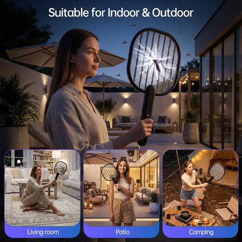 Person using Ultimate 3500V Bug Zapper Handheld Electric Fly Swatter With 5 Layer Protection Grid indoors and outdoors