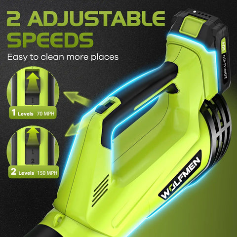 Cordless Leaf Blower With 2 Batteries And Charger, 2 Speed Modes, Lightweight Electric Blower handle and speed settings