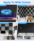 DIY Friendly Black Acoustic Foam Panels Twelve Inch Peel And Stick Sound Dampening Tiles Two Inch Thick in game, studio, office, and living spaces.