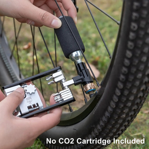 Compact Bicycle Multi Tool With CO2 Inflator And Chain Tool For Road And Mountain Bikes Torx Hex Screwdriver Set in use