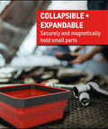 Magnetic Collapsible Parts Tray Organizer Set Of Three In Red Green And Orange for DIY tool parts with a low profile.