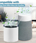 Mini Max Replacement Filter For Blue Pure Mini Max Air Purifier Plug And Play Fit, white cylindrical filter beside purifier
