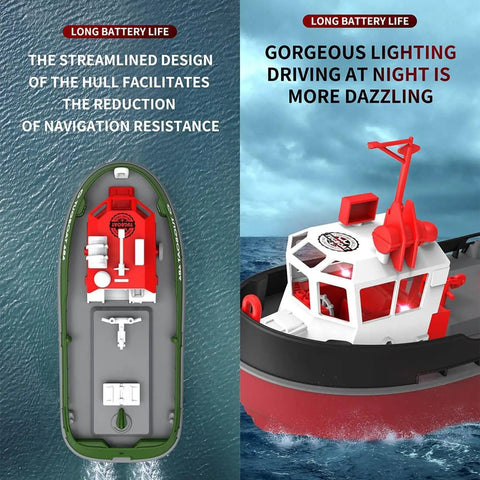 Dope Turbocharged RC Boat 1:72 Scale Electric Racing Model with realistic hull and lighting on dynamic water view