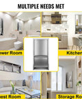 304 Stainless Steel Shower Niche 12 By 24 By 4 Inches Wall Inset Recessed Shelf in various room settings.