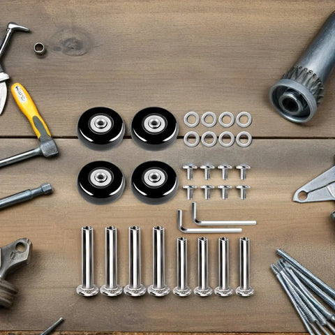 6 Piece Travel Luggage Wheel Replacement Kit Rubber Swivel Casters For Suitcase Repair No Tools Needed Easy DIY Luggage Wheels Spare Parts For Roller Bags And Trolley Cases Smooth Rolling Upgrade, black wheels and hardware