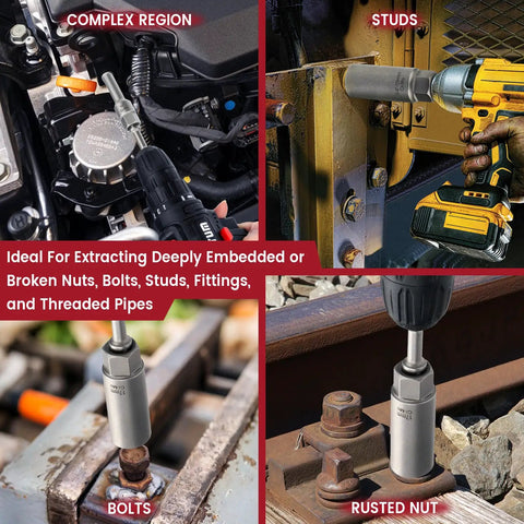 Deep Well Bolt Extractor Kit With 3/8 Inch Adapter No Fuss EZ Out Socket Set for removing damaged bolts and studs illustration